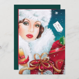 Art deco retro vintage Christmas lady party Invitation
