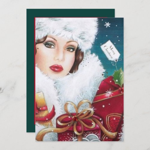 Art deco retro vintage Christmas lady party Invitation