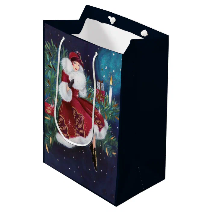 Art Deco Lady Paper Gift Bag Birthday Mother Day Anniversary Christmas 