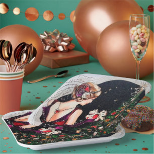 Art deco retro vintage Christmas Lady party Paper Plates