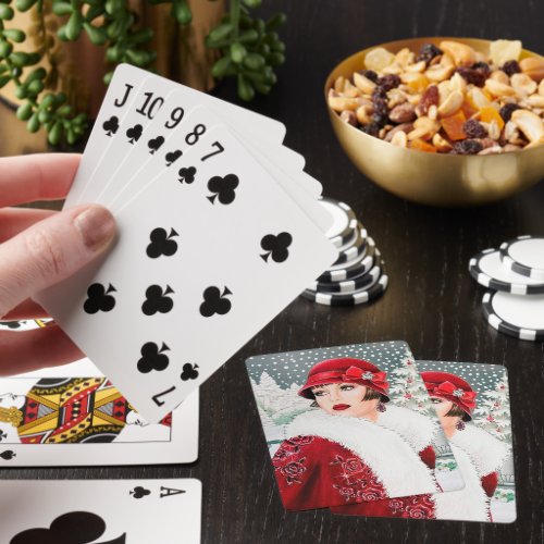 art Deco retro vintage Christmas lady  Poker Cards