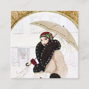 Art deco retro vintage Christmas lady Square Business Card