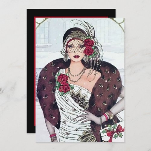 Art deco retro vintage Christmas party lady Invitation