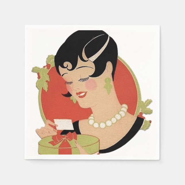 Art Deco retro vintage Christmas party lady  Napkins (Front)