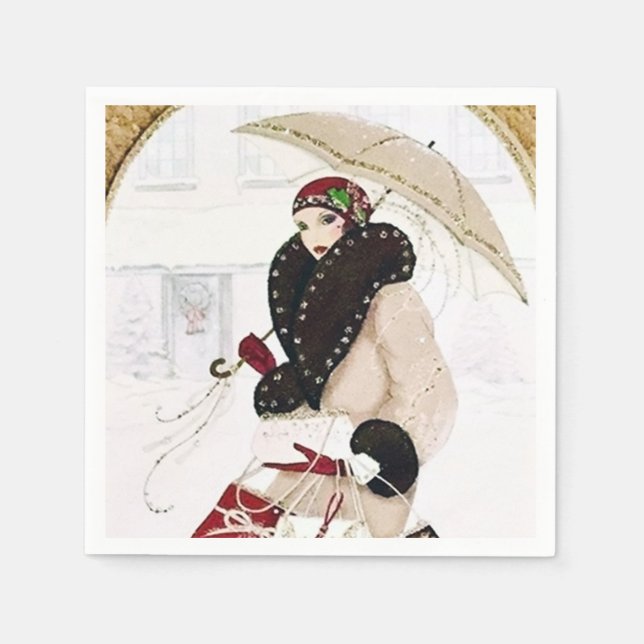 Art Deco retro vintage Christmas party lady Napkins (Front)