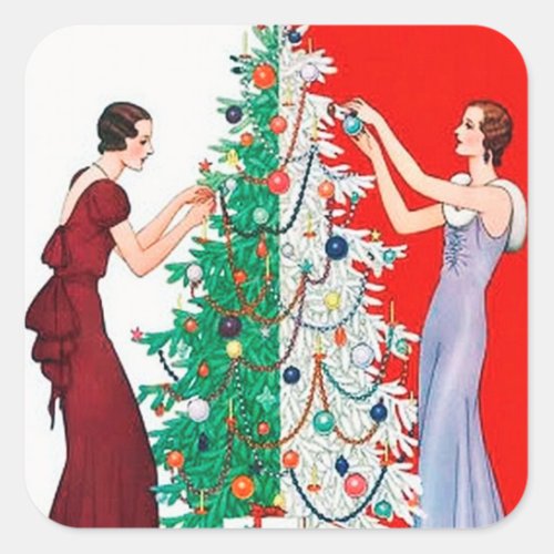 Art deco retro vintage Christmas sticker