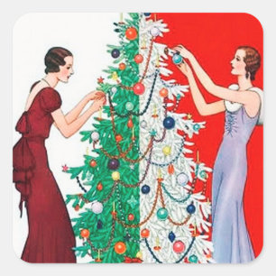 Art deco retro vintage Christmas sticker