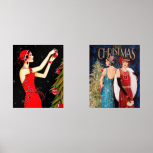 Art Deco retro vintage Christmas Wall Art Sets
