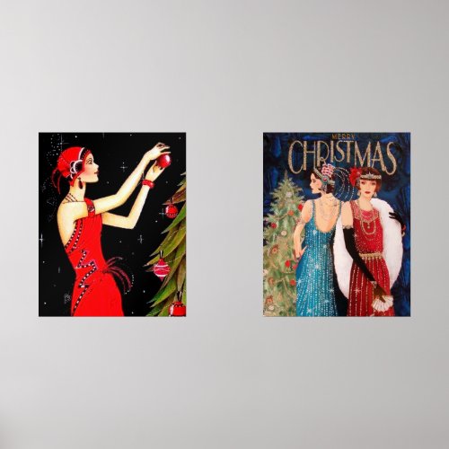 Art Deco retro vintage Christmas  Wall Art Sets