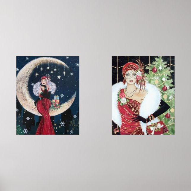 Art Deco retro vintage Christmas  Wall Art Sets (Front)