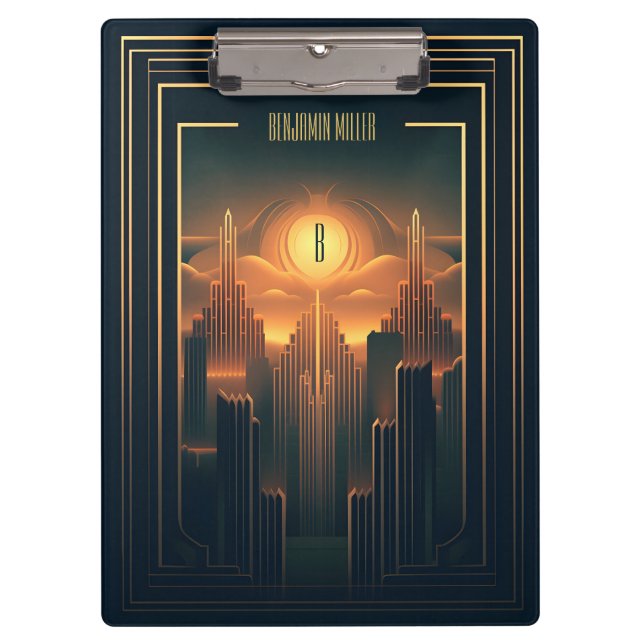 Art Deco Retro Vintage Classic 1920s Black & Gold Clipboard (Front)