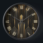 Art Deco Retro Vintage Classic 1920s Black Gold  Clock<br><div class="desc">Transform your space with timeless elegance – our Art Deco inspired black and gold wall clock effortlessly captures the glamour of the 1920s. Embrace the sophistication of geometric design and make a statement with every passing minute.

This is another 100% Snuggle Hamster Designs.</div>