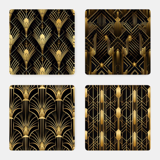Art Deco Retro Vintage Classic 1920s Black & Gold Coaster Set (Set)