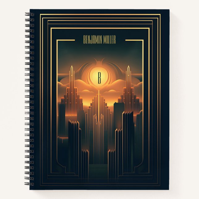 Art Deco Retro Vintage Classic 1920s Black & Gold Notebook (Front)