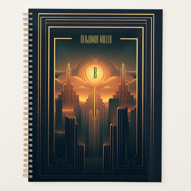 Art Deco Retro Vintage Classic 1920s Black & Gold Planner (Front)
