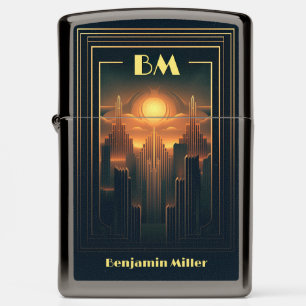 Art Deco Retro Vintage Classic 1920s Black & Gold Zippo Lighter