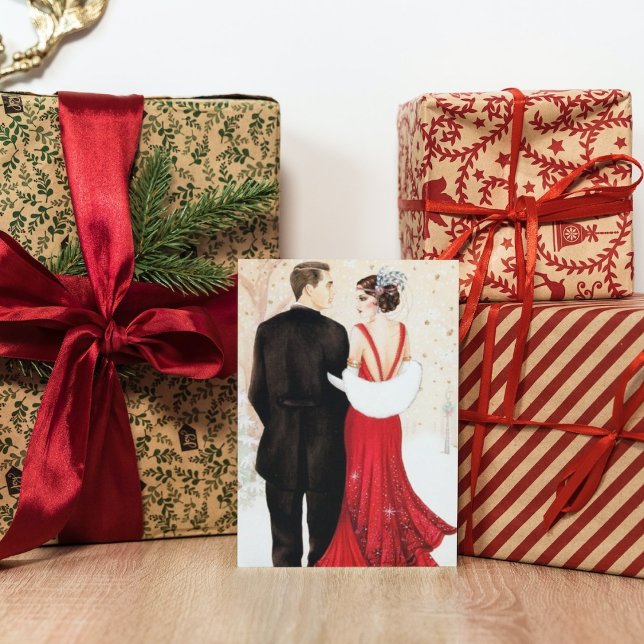 Art deco retro vintage Couple Christmas Note Card (Creator Uploaded)