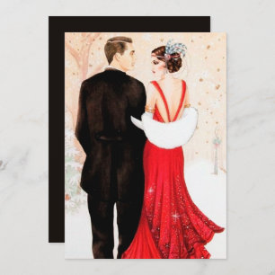 Art Deco retro vintage couple message Christmas Invitation