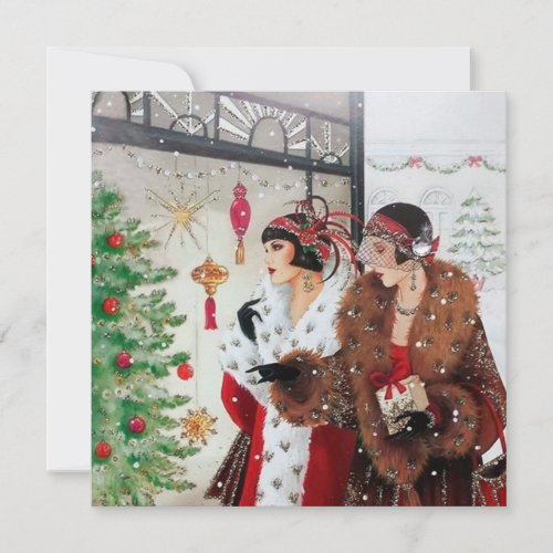 art deco retro vintage ladies Christmas Holiday Card