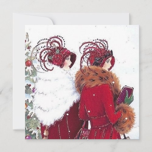 art deco retro vintage ladies Christmas Holiday Card