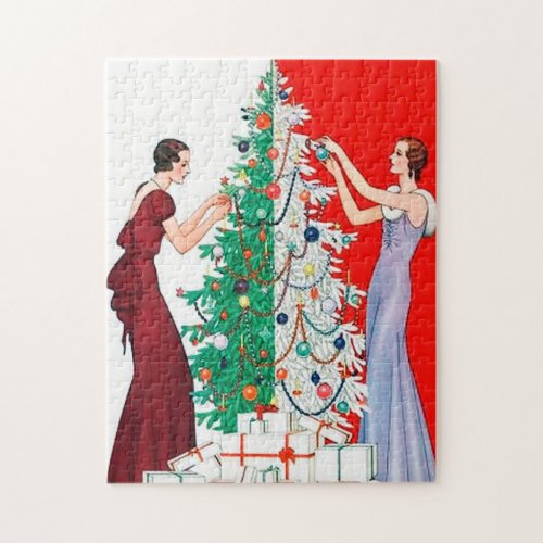 art deco retro vintage ladies Christmas Jigsaw Puzzle