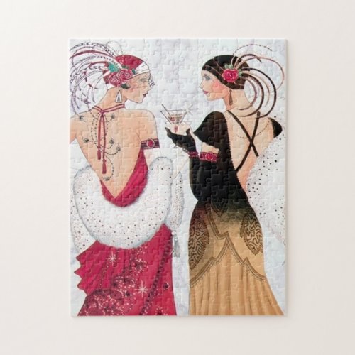 art deco retro vintage ladies Christmas Jigsaw Puzzle