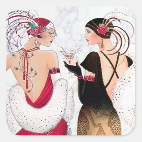 Art deco retro vintage ladies Christmas sticker