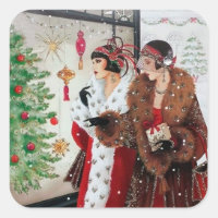 Art deco retro vintage ladies Christmas sticker