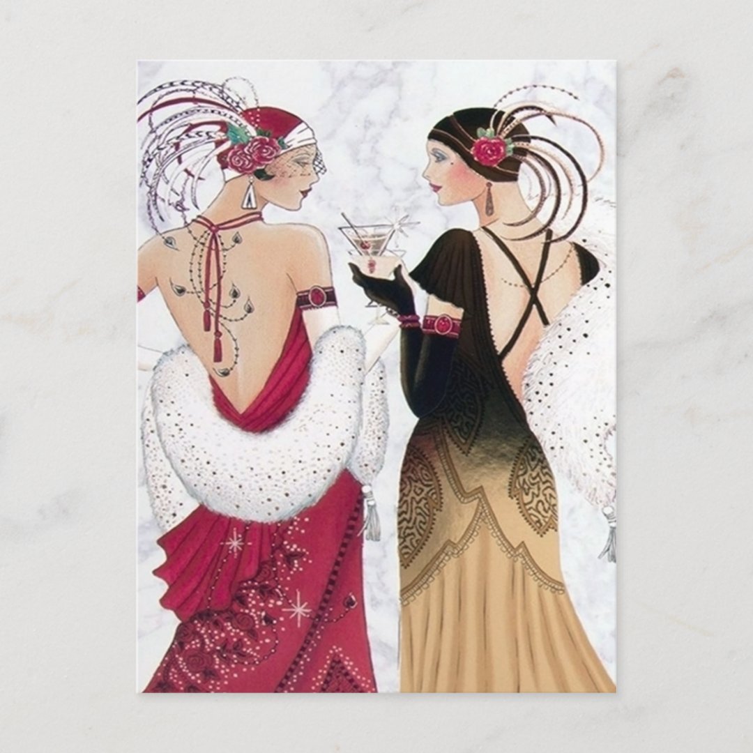 Art deco retro vintage ladies holiday postcard Zazzle