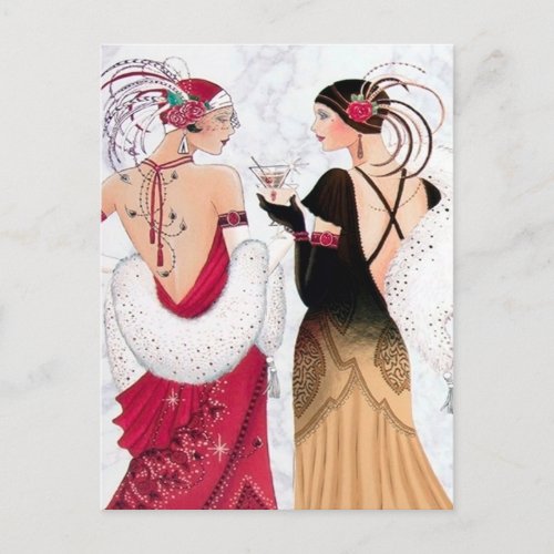 Art deco retro vintage ladies holiday postcard