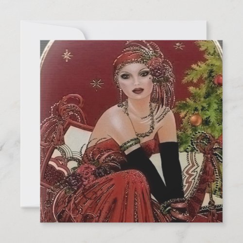 art deco retro vintage lady Christmas Holiday Card