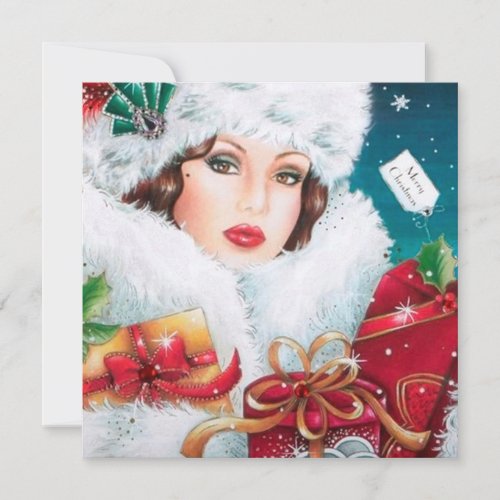 art deco retro vintage lady Christmas Holiday Card