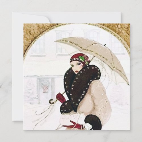 art deco retro vintage lady Christmas Holiday Card