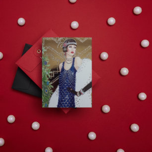 art deco retro vintage lady holiday card