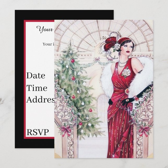 art deco retro vintage lady party invitation (Front/Back)