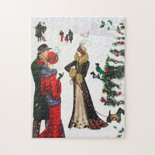 Art deco retro vintage people Christmas Holiday Jigsaw Puzzle