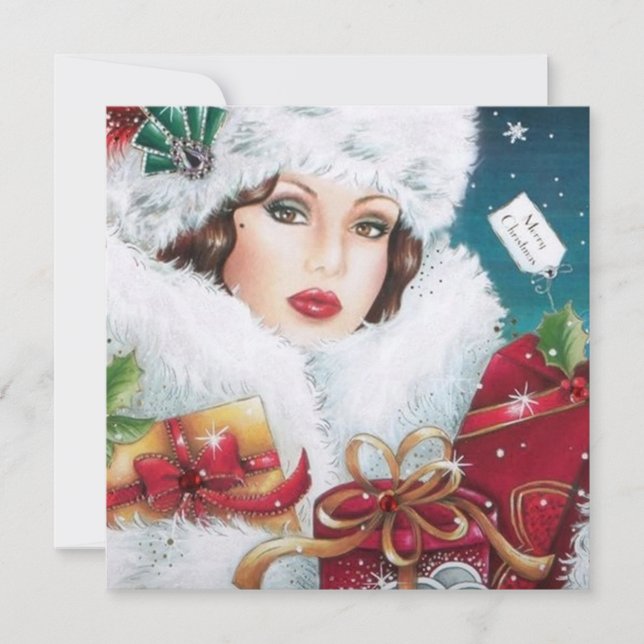 art deco retro vintage woman Christmas Holiday Card (Front)