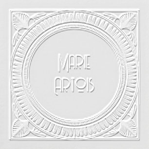 Art Deco Ribbed Oval & Feathered Leaf Square Embosser