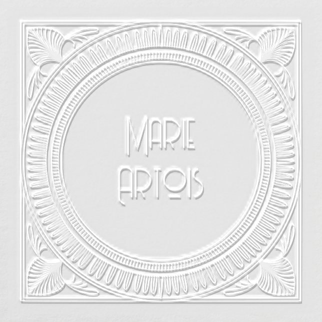 Art Deco Ribbed Oval & Feathered Leaf Square Embosser (Design)