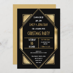 Art Deco Roaring 1920s Gold Black Christmas Party Invitation