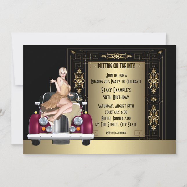 Art Deco Roaring 20's Birthday Party Invitation (Front)