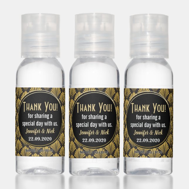 Art Deco Roaring 20s Black And Gold Party Favors Hand Sanitizer (Set)