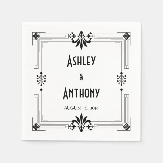 Art Deco Roaring 20s Bride Groom Date Wedding Paper Napkins (Front)