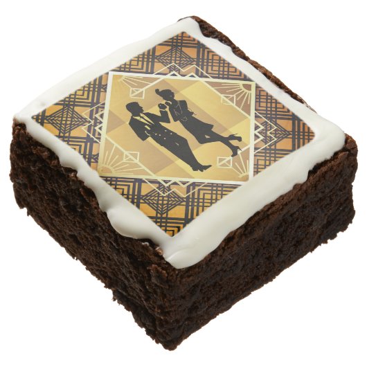 Art Deco Roaring 20's Couple New Year's Eve Party Brownie (Angled)