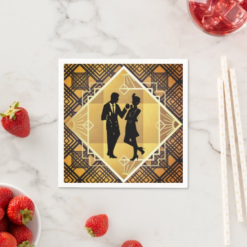 Art Deco Roaring 20s Couple New Years Eve Party Napkins