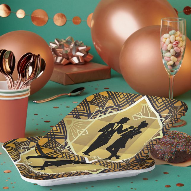 Art Deco Roaring 20's Couple New Year's Eve Party Paper Plates (Multi)