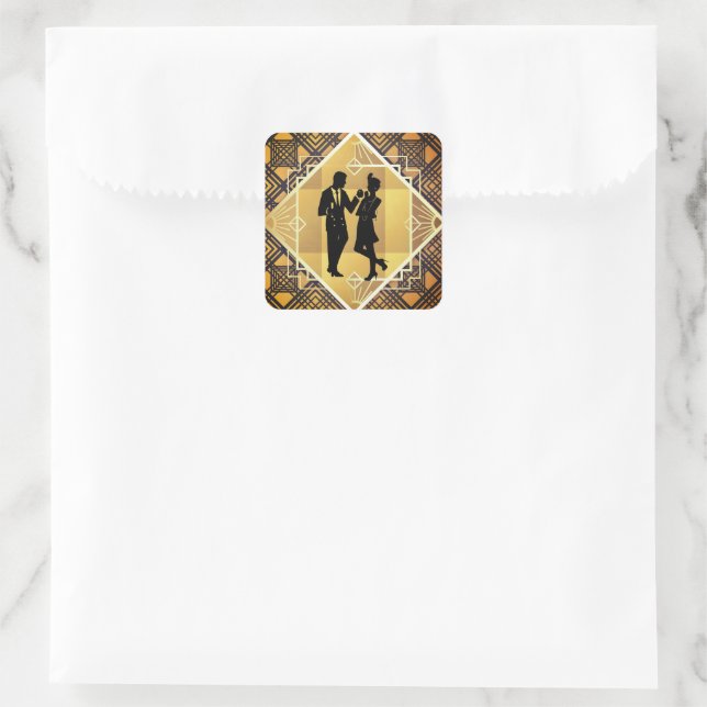 Art Deco Roaring 20's Couple New Year's Eve Party Square Sticker (Bag)
