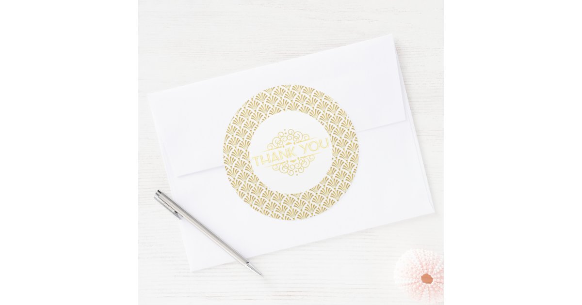 Art Deco Roaring 20s Gold Thank You Favor Gift Classic Round Sticker ...