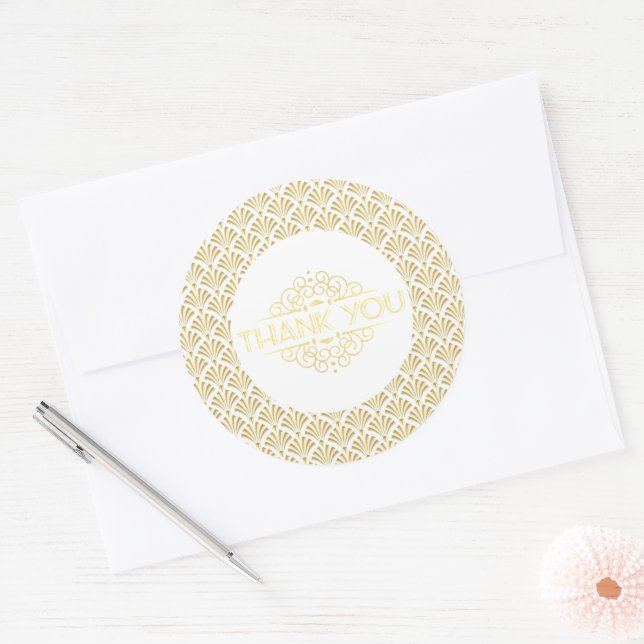 Art Deco Roaring 20s Gold Thank You Favor Gift Classic Round Sticker (Envelope)