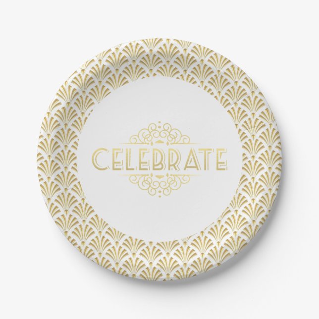 Art Deco Roaring 20s Great Gatsby Party Event Paper Plates (Front)